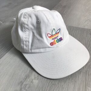 ADIDAS WHITE CANVAS BASEBALL HAT RAINBOW PRIDE TRIFOIL